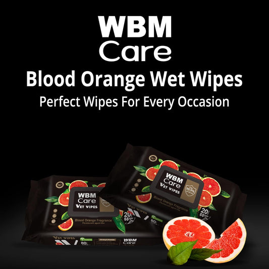 WBM Care Wet Wipes, Convenient & Blood Orange scented, Flip Top Dispenser, Thick & Strong Non-Woven Cloth, Body Wipes, 20 Sheets (Pack of 12)