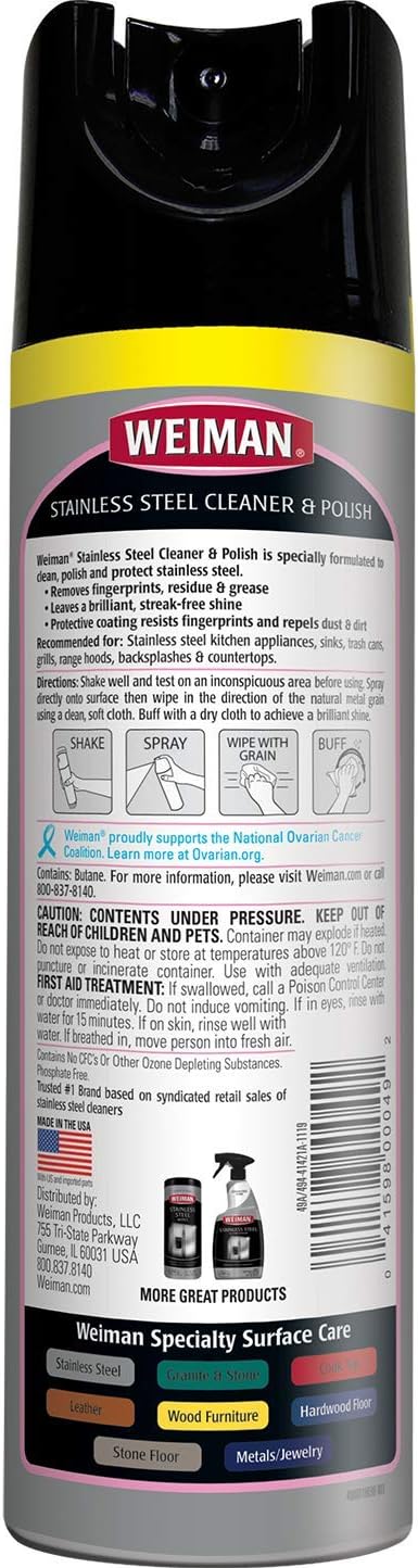 Weiman Stainless Steel Cleaner and Polish - 17 Ounce (6 Pack) - Non-Toxic Protects Appliances from Fingerprints and Leaves a Streak-Less Shine for Refrigerator Dishwasher Oven Grill
