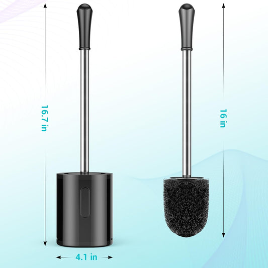 AONEZ Compact Toilet Brush & Holder, Stainless Steel Handle, Space Saving for Storage, Deep Cleaning, Drip-Proof, Easy to Assemble, Nylon Bristles, White & Grey