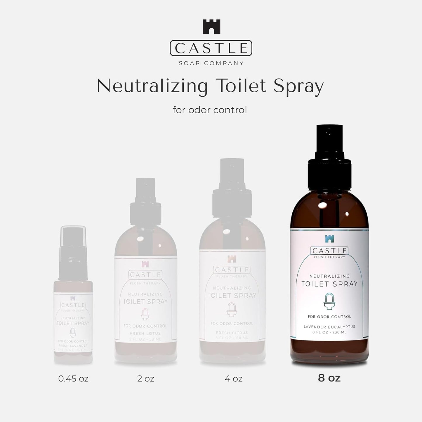 Castle Flush Therapy Neutralizing Toilet Spray | Odor Control: Mist Over the Water Surface, Go, Then Flush | Bathroom Freshening | Neutralizes Odors at the Source | Fresh Lotus | 0.45 oz (2 Pack)