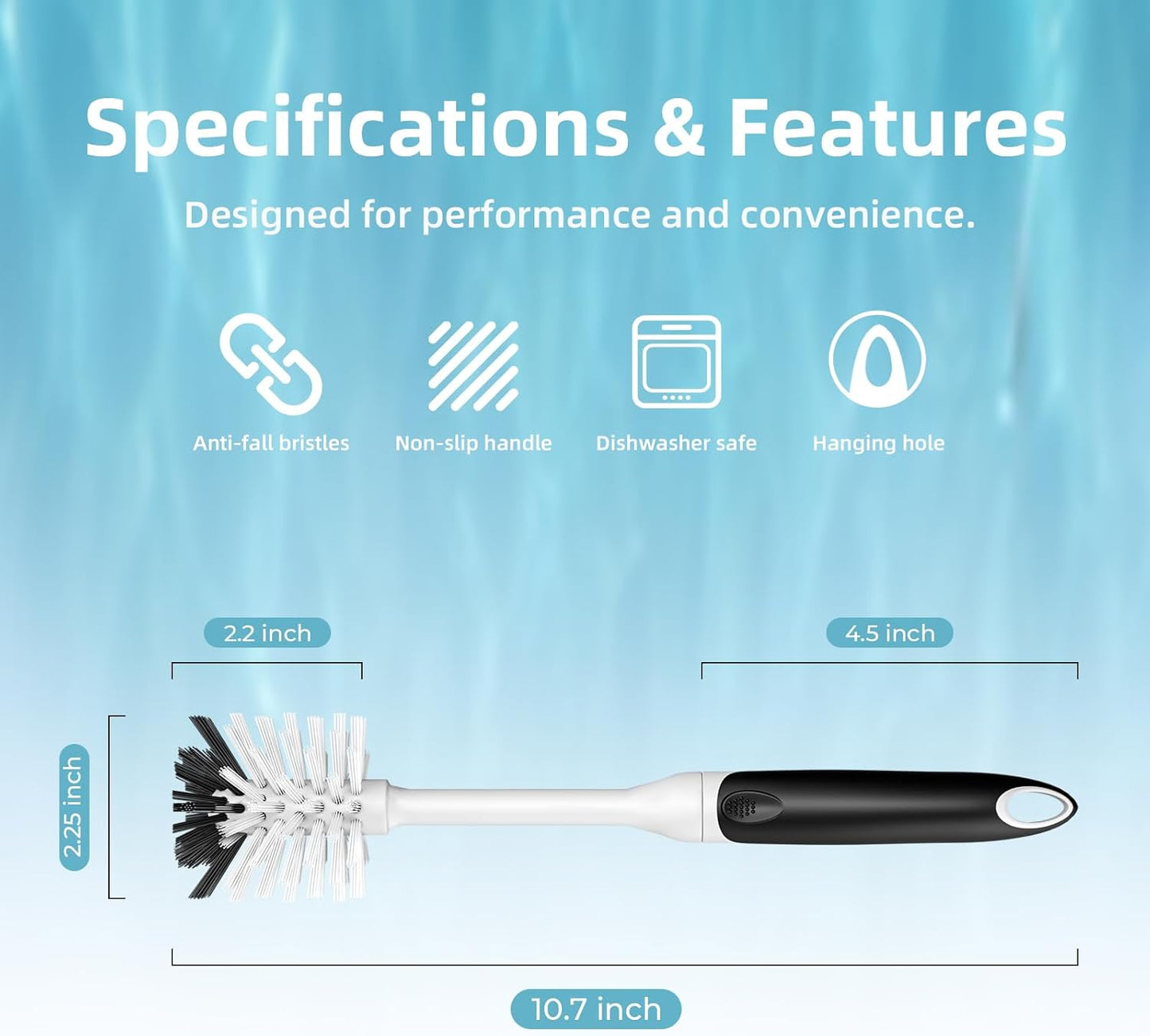 Cleangor Bottle Brush, Bottle Cleaning Brush Cleaner Brushes for Bottles, Bottle Scrub Brush, Hard Bristle Brush for Cups, Mugs, Thermos, Shaker Bottles, Ergonomic & Dishwasher Safe (2, Black)