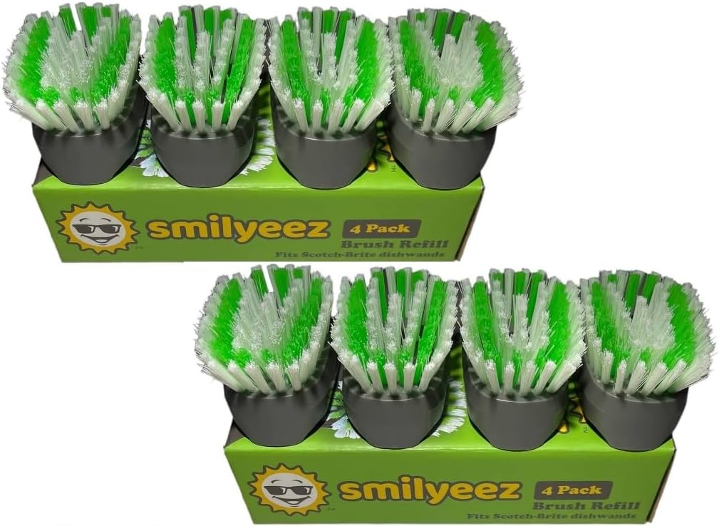 Smilyeez Replacement for Scotch Brite, 4-Pack, Makes Your Dishwand Like New, Dishwand Brush Refills, Easy to Install