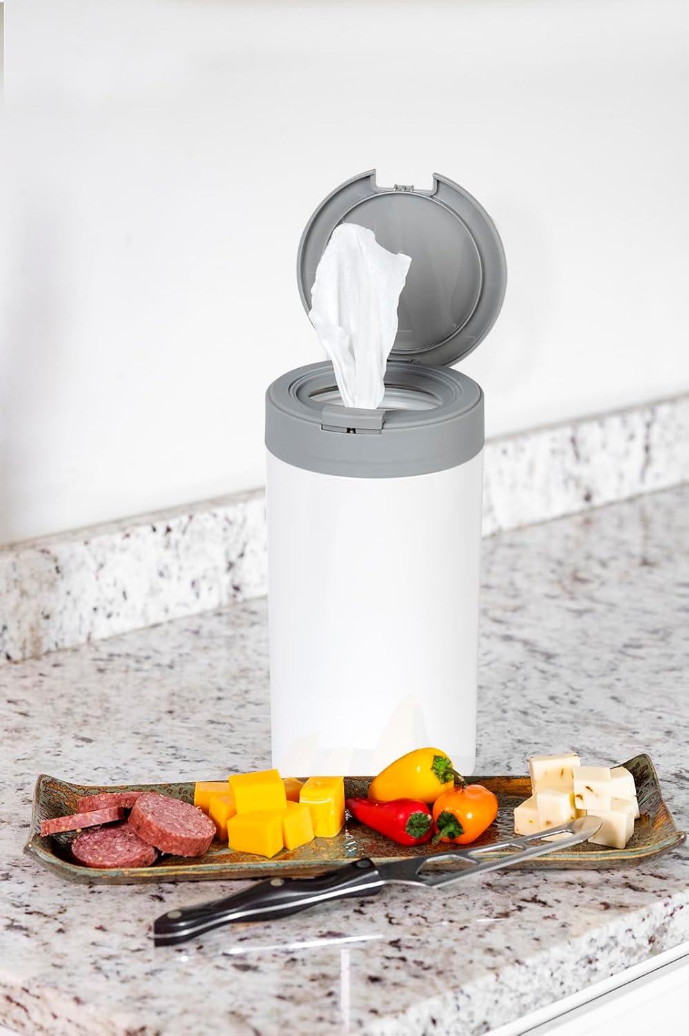 Inevibe Disinfecting Wipes Dispenser - Push Button Decorative Holder for Standard Cleaning Wipes Container, Use in Kitchen Countertop, Bathroom, Classroom (White)