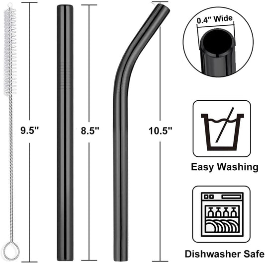 Vinaco Stainless Steel Smoothie Straws, 0.4'' Extra Wide Reusable Metal Drinking Straws for Milkshake, Smoothie, Beverage, Set of 4 with 1 Cleaning Brush