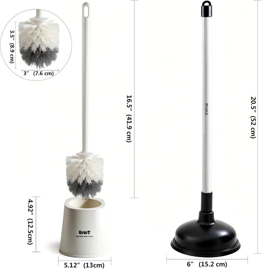 Toilet Plunger and Brush Set with Hideaway Holder – Heavy Duty Bathroom Cleaning Tools – Compact Toilet Bowl Cleaner & Plunger Combo for Modern Home Decor