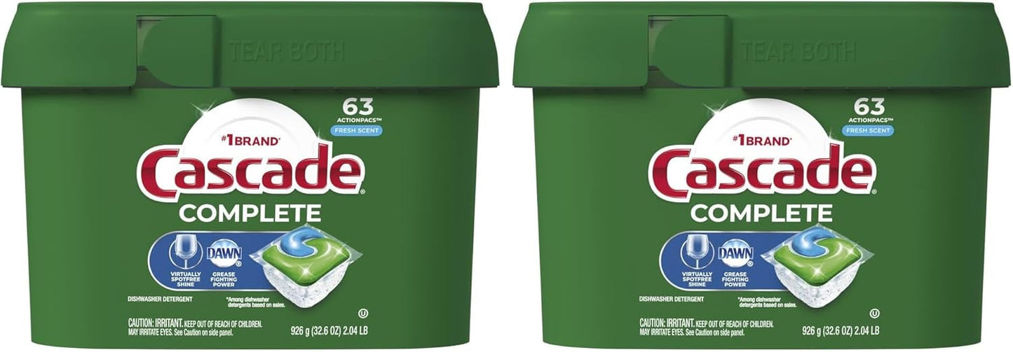 Cascade Complete Dishwasher Pods, ActionPacs Dishwasher Detergent, Fresh Scent, 63 Count