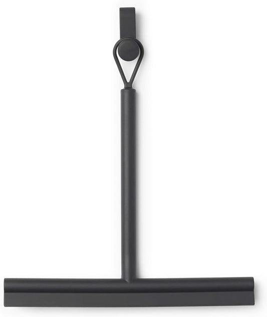 Brabantia Silicone Shower Squeegee with Hook (Dark Gray) Anti Streak Cleaning Wiper for Bathroom Glass, Plastic, Tile - Doublesided Brush & Rim Design