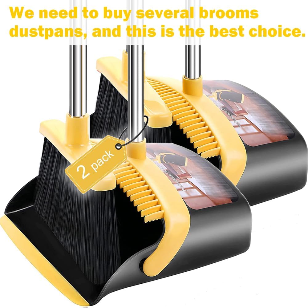 2-Pack is More economical,Brooms with Dustpan Combo Set, with 52" Long Handle, Dustpan Teeth with self-Cleaning Function, Indoor and Outdoor Sweeping, Perfect for Home Office (Large/Red /2-Pack)