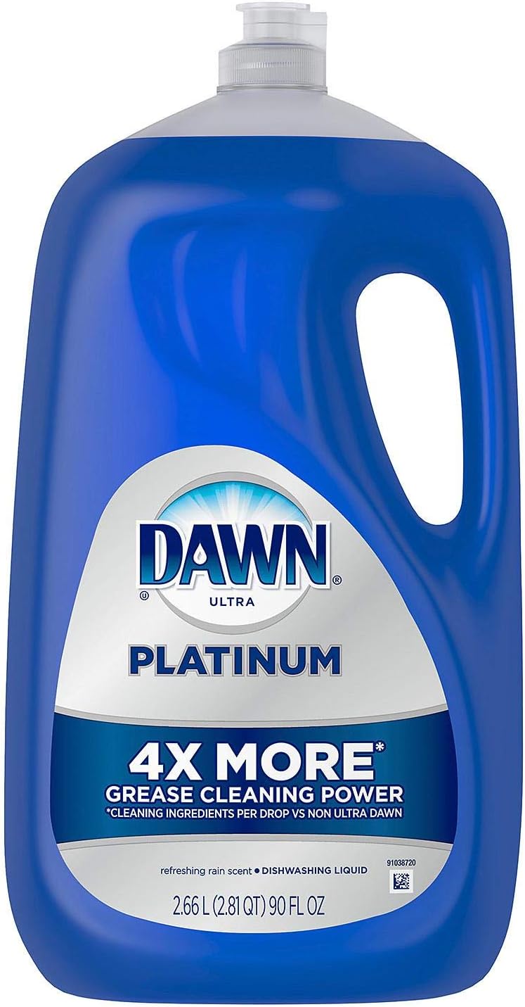 Dawn Platinum Refill Jug Dish Soap, Fresh Rain Scent Liquid Dishwashing Detergent Powerful Dawn Dish Soap for Tough Grease Removal Dishwashing Liquid Value Pack, 51.5 oz (Pack of 2)