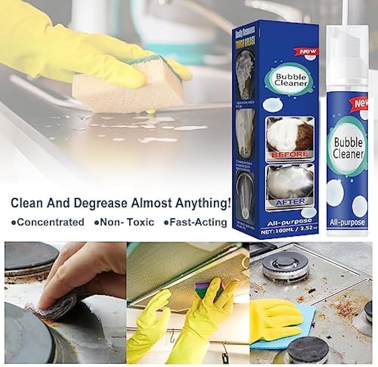 2PCS Bubble Cleaner, Foaming Heavy Oil Stain Cleaner, Stubborn Grease & Grime wipe Spray, All Purpose Cleaning for Kitchen and Other Stains (100ML*2)
