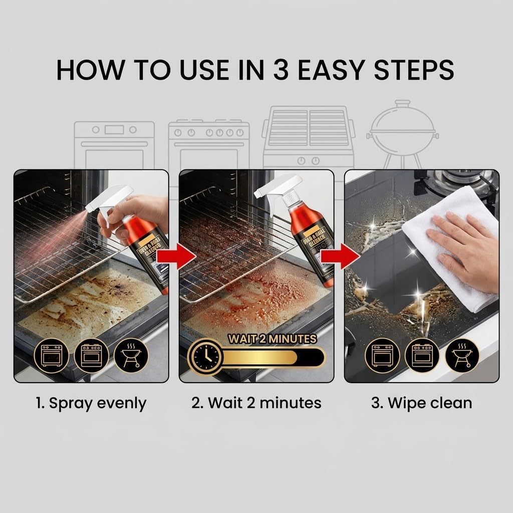 Emesak Oven and Grill Cleaner Foam Spray 3.38 FL. OZ Heavy Duty Degreaser for Oven Racks Grates and BBQ Grills Removes Tough Grease Grime and Food Stains Effortless Kitchen Cleaning Solutions