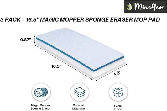 Magic Mopper Sponge Eraser Mop Pad | Compatible with Swiffer Wet Jet and 12" Wet Spray Mops | 12-inch Magic Sponge Eraser Mop Pad | 3 Pack
