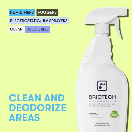 BRIOTECH Extra Strength HOCl Cleaner, 500 PPM Hypochlorous Acid Concentrate, ULV Foggers & Humidifiers, Professional Deodorizer for Dental, Offices, Schools, Homes, Peroxide Free, 32 fl oz