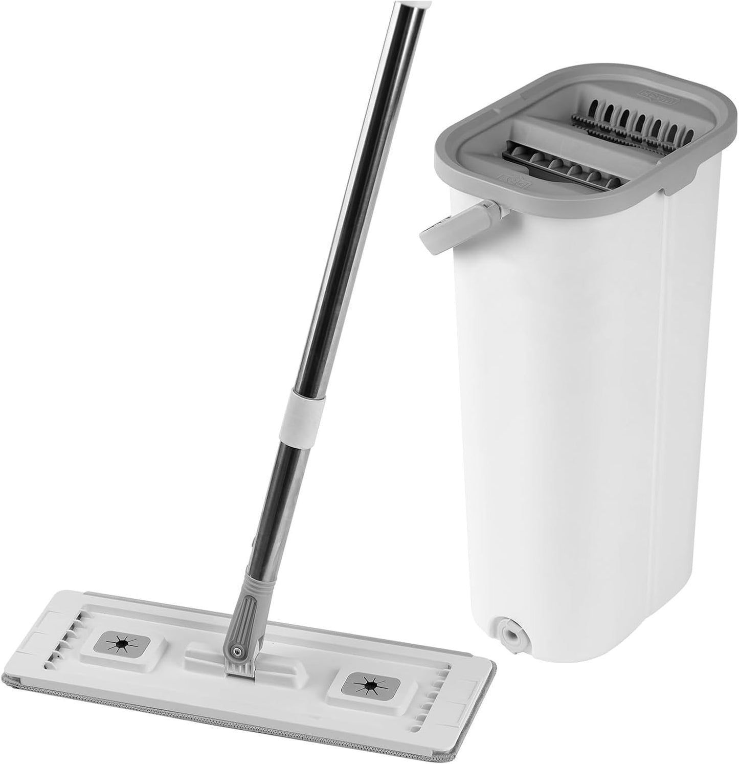 Happybuy Mop and Bucket with Wringer Set, Wet & Dry Use, Flat Mop with Stainless Steel Handle, 3 Washable Microfiber Pads, Mop Bucket for Hardwood, Tile, and Vinyl Floors