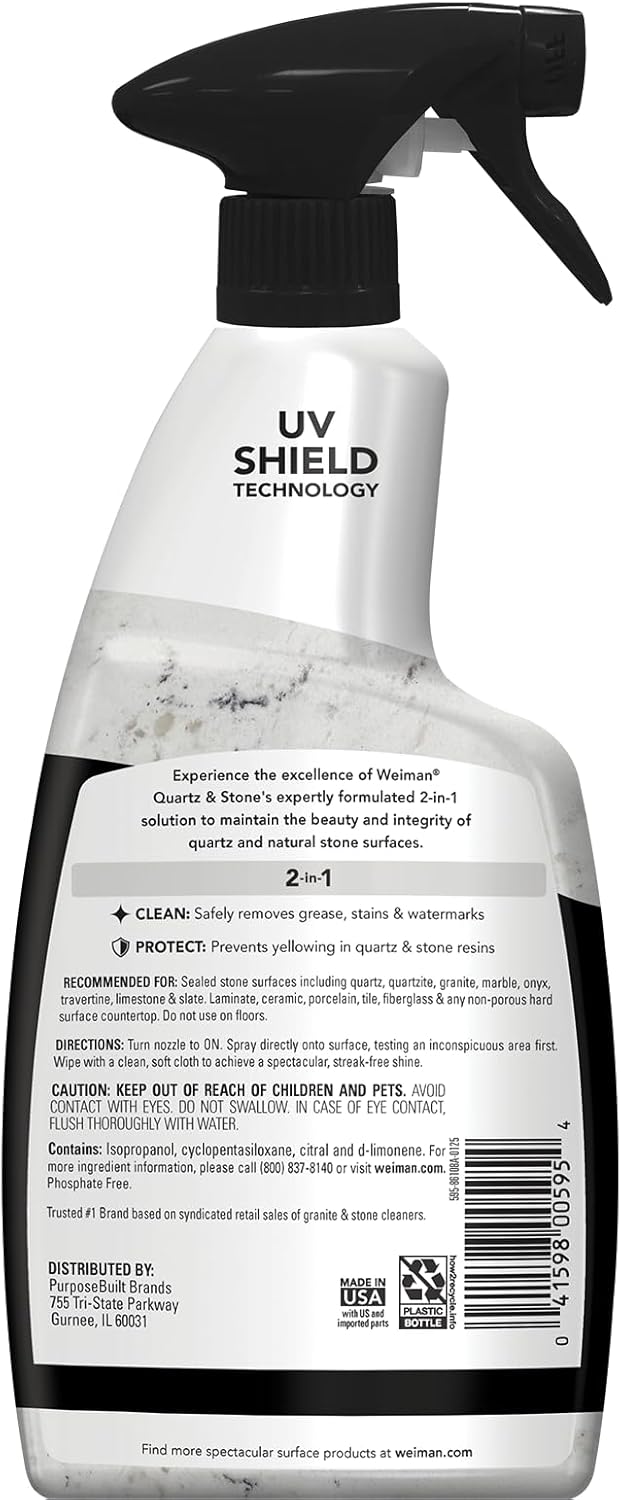 Weiman Quartz Countertop Cleaner and Polish - Clean and Shine Your Countertops Islands and Stone Surfaces with UV Protection, 24 Ounce with MicroFiber Towel, 2 Pack