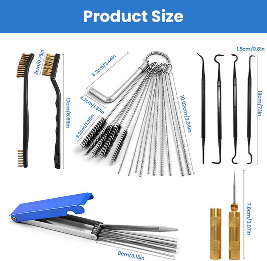 Carburetor Cleaning Kit, 13 Stainless Steel Wires, 10 Needles, 5 Nylon Brushes,1pick, 4 Cleaning Hooks and 1 Hex Wrench 2 Brushes, Tool for Motorcycle, Lawnmower, ATV, Chainsaw, Spray Gun