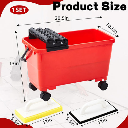 Lasnten 6 Gallon Grout Cleaning System Grouting Bucket with 3 Spiral Rollers Sponge and Rubber Trowel Grout Cleaner Tool Set for Ceramic Tile Work, 6 Gallon Capacity