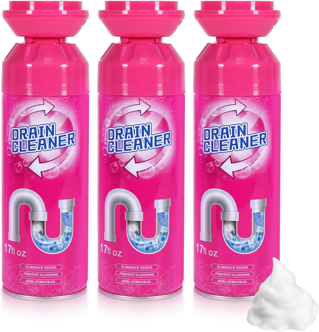 Foaming Drain Cleaner, Sink Cleaner and Deodorizer, Drain Clog Remover for Kitchen Sinks, Tubs, Shower Drains (2 Pcs)