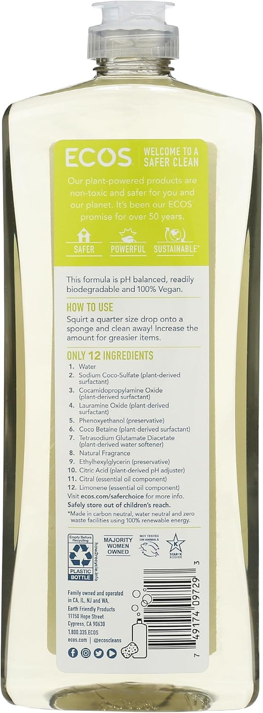 ECOS Dish Soap - Cuts Grease & Food Residue - No Harsh Chemicals - Hypoallergenic for Sensitive Skin - Biodegradable Formula, Recyclable Sustainable Liquid Dishwashing Soap - Natural Pear (Pack of 2)
