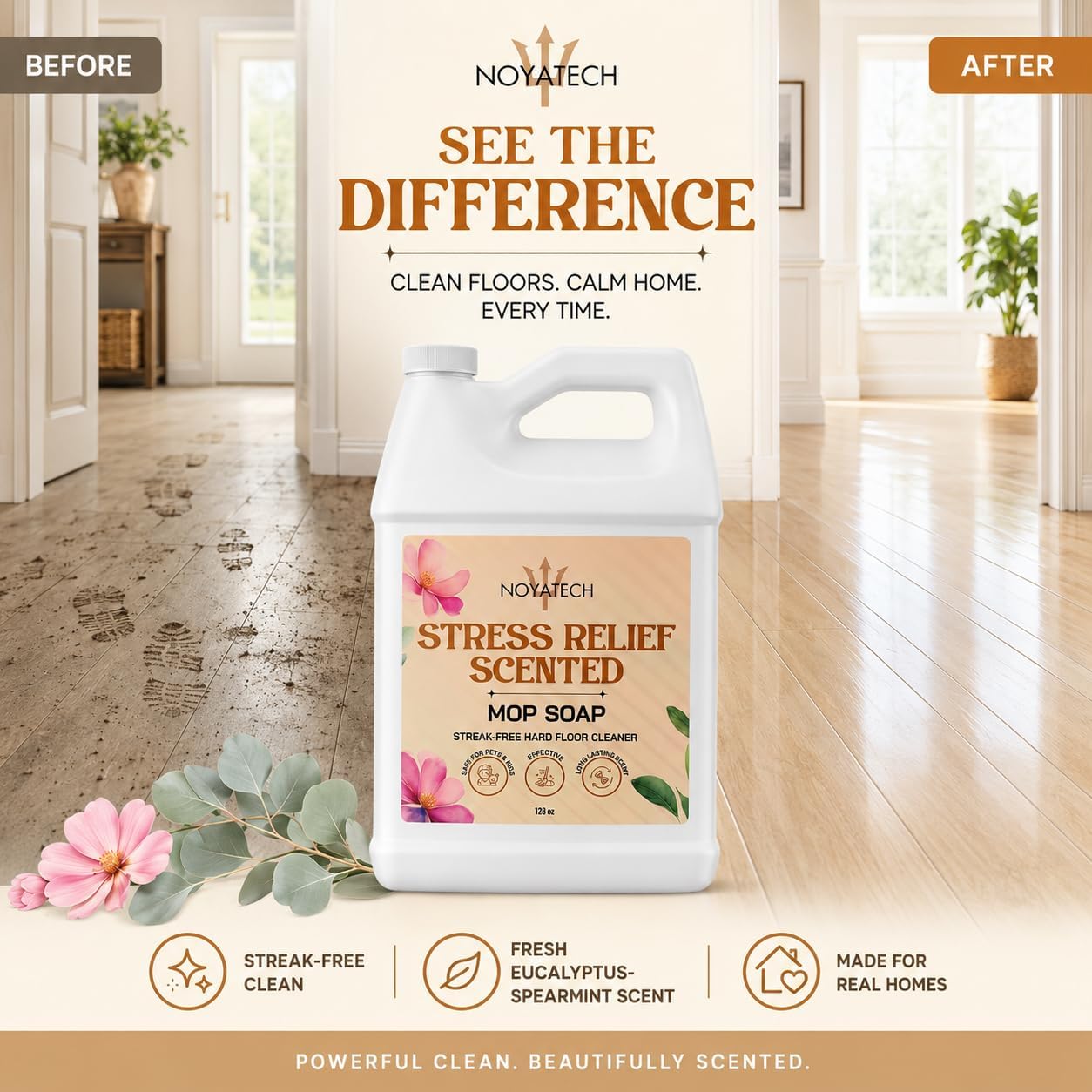 NOYATECH Scented Mop Soap – Stress Relief Aromatherapy Floor Cleaner Concentrate | Non-Toxic, Pet Safe, No Residue | Safe for Hardwood, Tile, Marble, Stone & Grout | All Mop Types | Made in USA