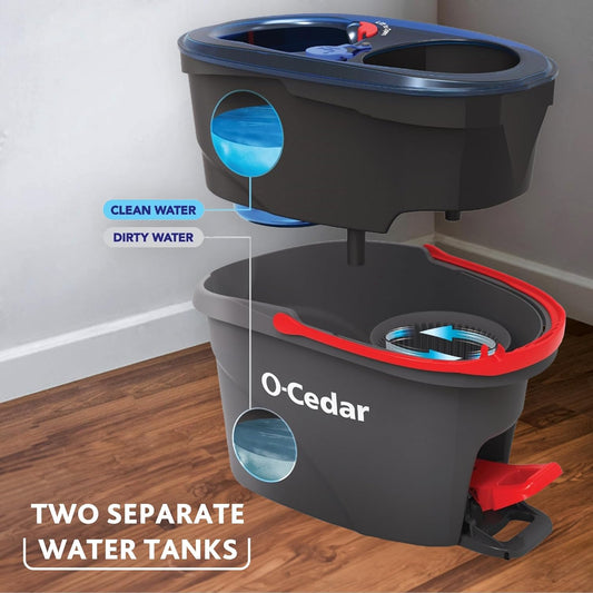 O-Cedar RinseClean Spin Mop & Bucket System | Microfiber Floor Cleaning System | Includes 3 Mop Heads (1 Standard+ 2 Deep Clean Refills) | Machine Washable & Reusable