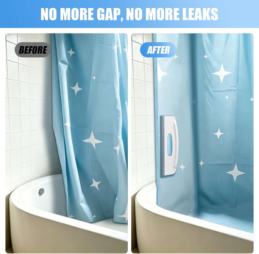 2-in-1 Magnetic Shower Curtain Clips with Squeegee, Pack of 2,No-Drill Adhesive Splash Guard for Bathroom Door, Silicone Bathroom Water Guard