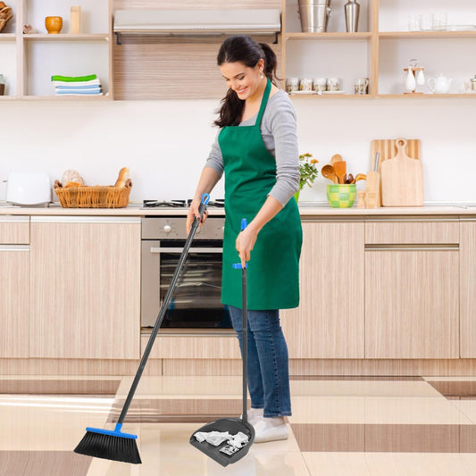 Long Handle Broom with Dustpan Combo Set for Office Home Kitchen Lobby Floor Cleaning Broom Dustpan for Indoor&Outdoor Sweeping