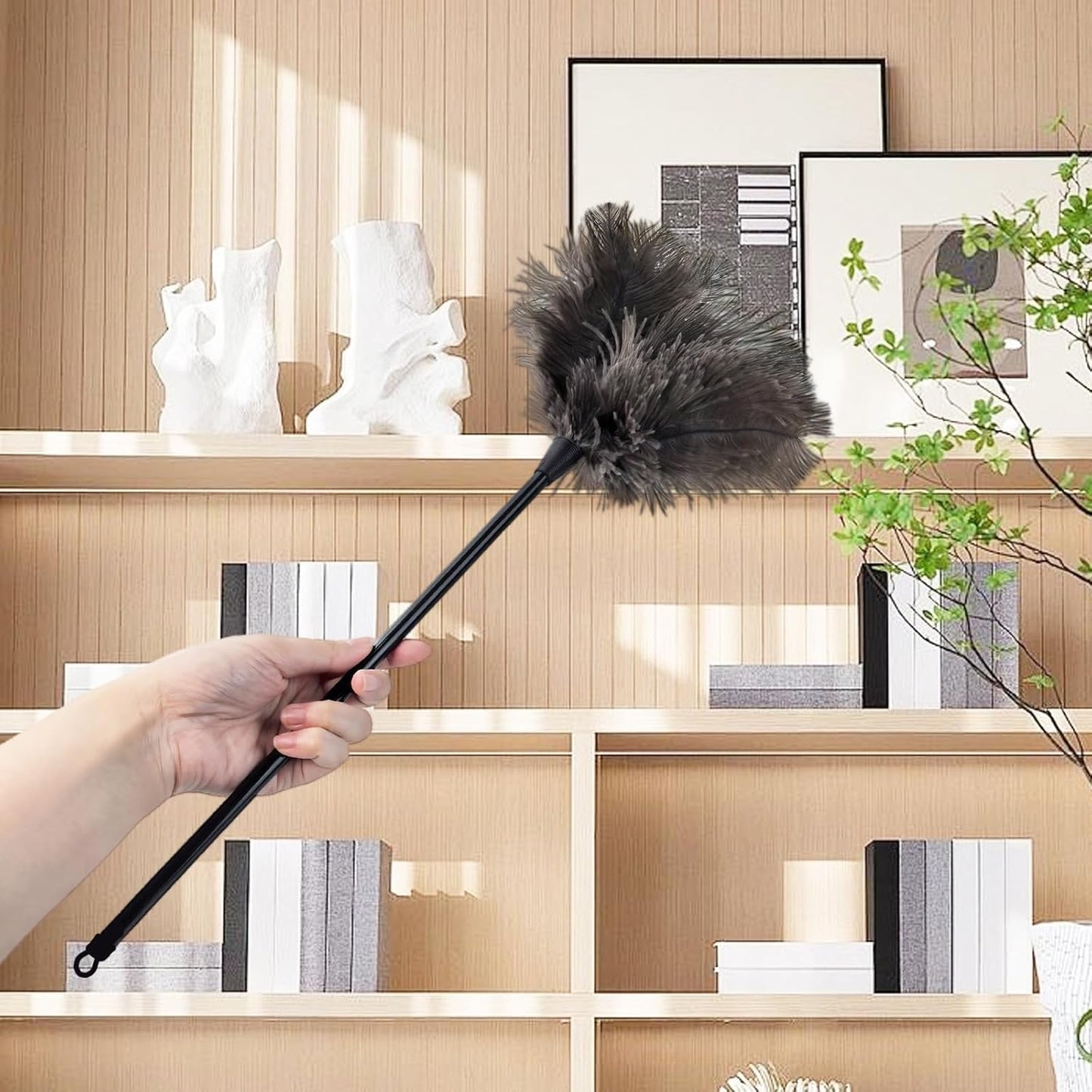 Ostrich Feather Duster, 20 Inch Fluffy Mini Duster Brush Washable with Long Plastic Handheld, Handheld Feather Dusters for Cleaning Supplies Window Blind Duster Home Car Keyboard Office