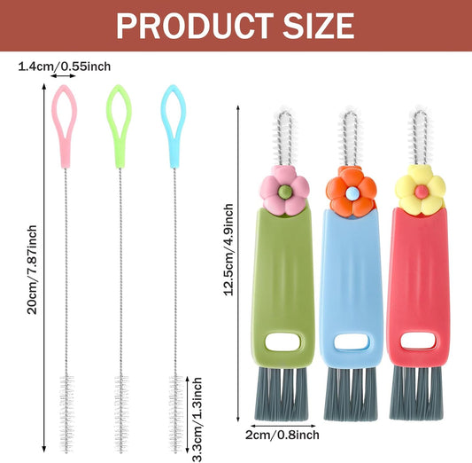 3 in 1 Bottle Cleaning Brush Set – Soft Bristle Straw Brush & Spout Lid Cleaner, Versatile Water Bottle Brushes Kit for Travel Mugs, Baby Sippy Cups & Coffee Mugs(6pcs)