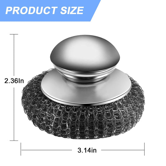 2Pcs Stainless Steel Wool Scrubber with Handle, 4 Replacement Steel Scrubber Wool Pads,Stainless Steel Scrubber for Cleaning Cast Iron, Dishes, Kitchen Pots, Pans, Grills, Stoves, Sink