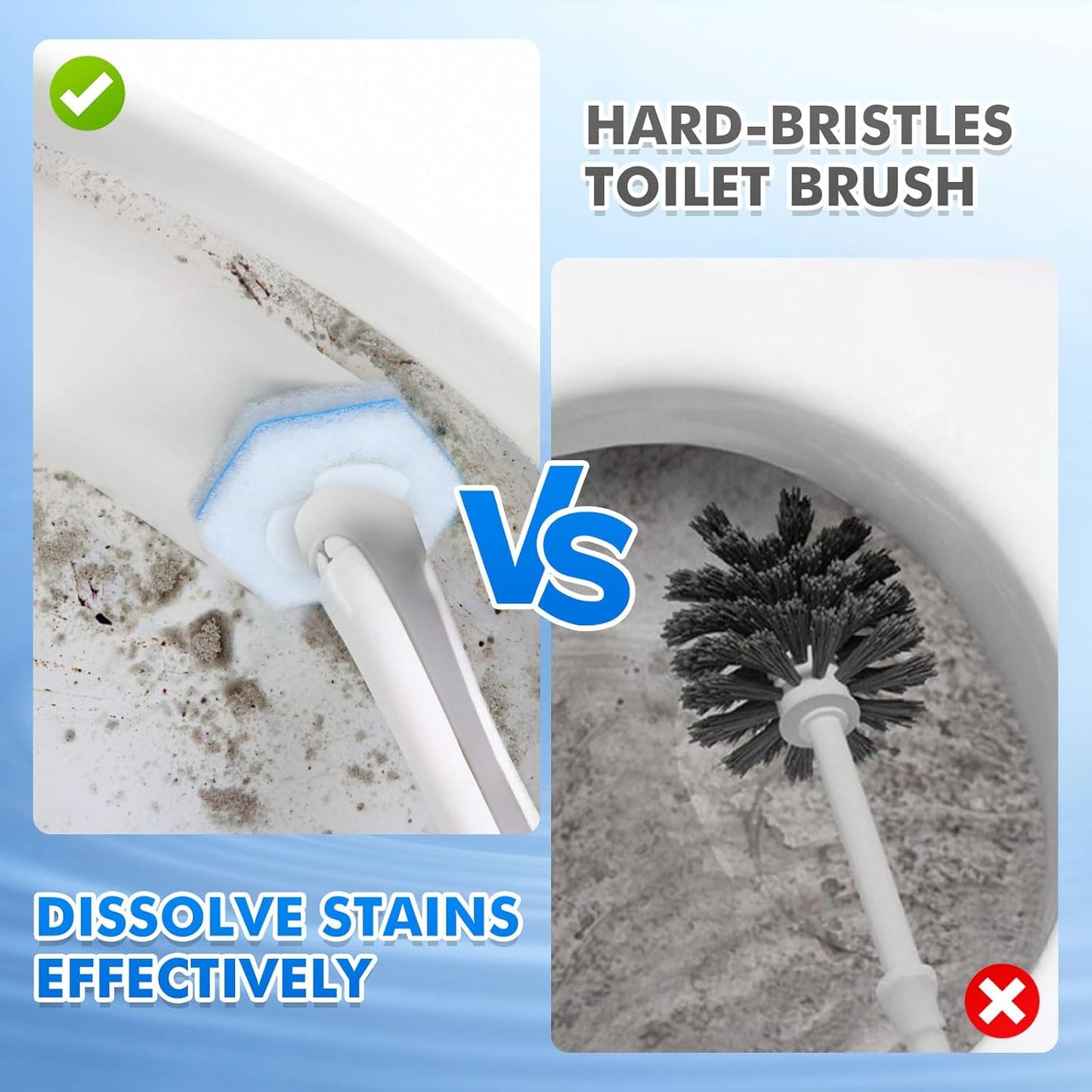 40 Count Disposable Toilet Brush Refills - Compatible with Most Toilet Brushes, Easy Cleaning Toilet Bowl Sponge Wand Heads