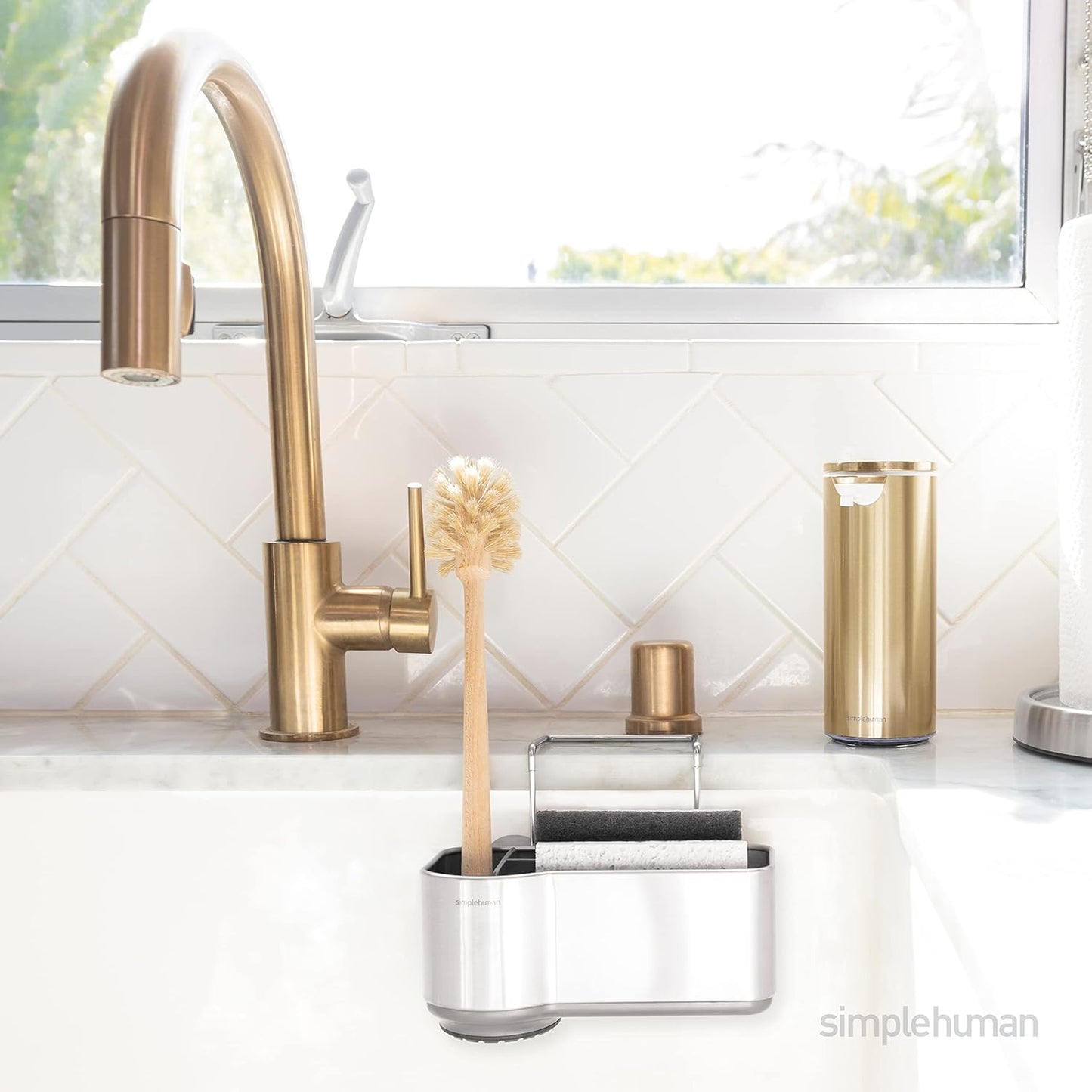 simplehuman Slim Sink Caddy Sponge Holder, Brushed Stainless Steel, Silver
