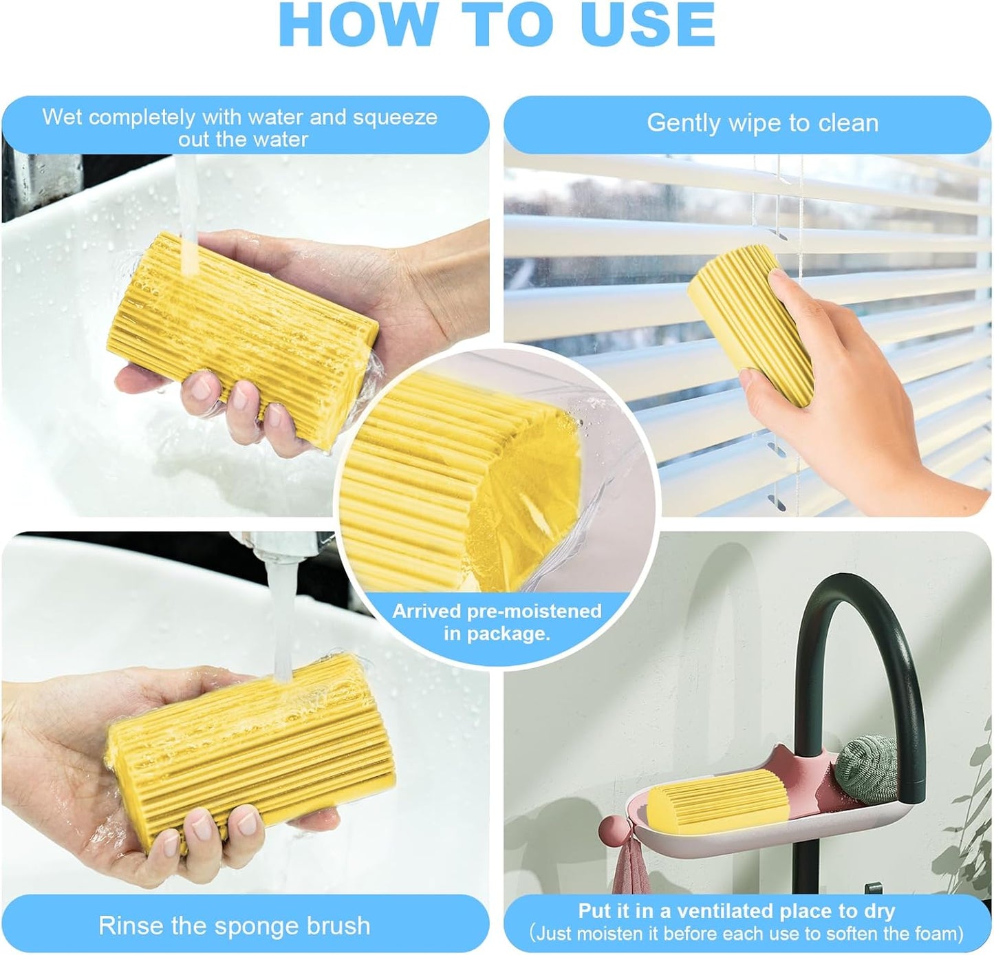 2-Pack Damp Duster Sponge for Clean, Magic Sponge Eraser Baseboard Cleaner Tool, Dusters for Cleaning Blinds, Glass, Vents, Railings, Mirrors,Window Track Grooves and Faucets