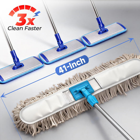 ARTIPOLY 41” Commercial Dust Mop for Floor Cleaning, Industrial Dry Mop with Heavy Duty Long Handle, Large Cotton Reusable mop Head, for Cleaning Office Garage Hardwood Warehouse Factory Mall