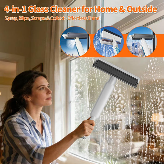 4 in 1 Window Squeegee with Water Tank,Window Cleaner Tool with Remote Control Water Spray,16'' to 72'' Adjustable Extension Pole,Wastewater Tray,Sponge Window Squeegee for Shower Glass Car Window