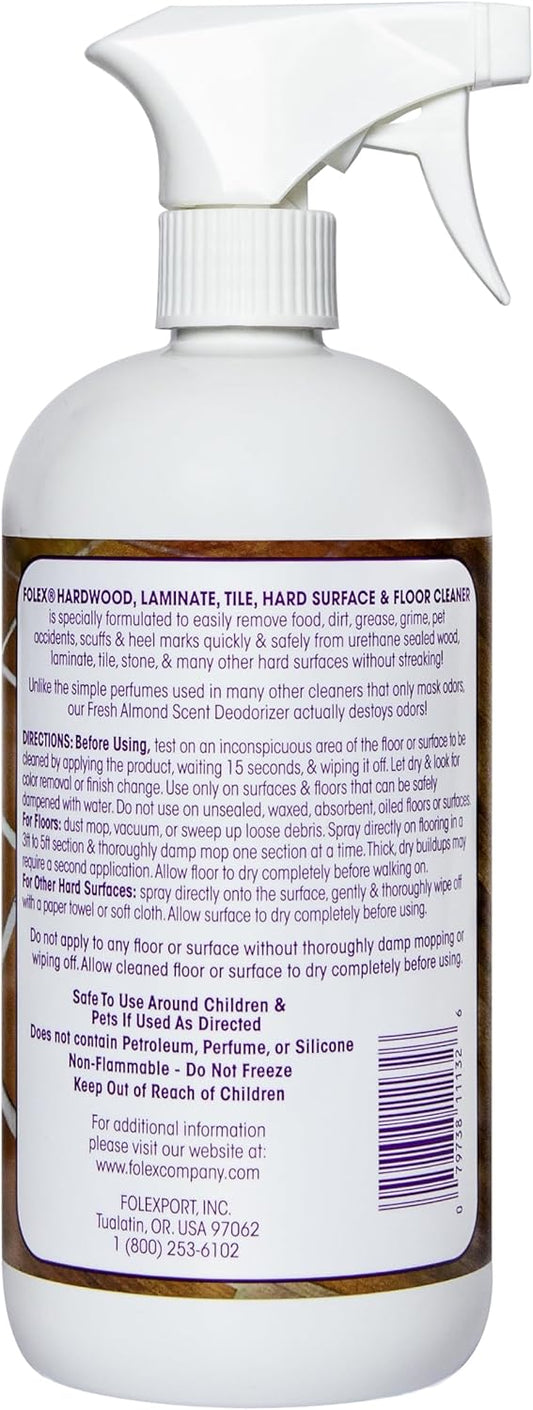 FOLEX Hardwood, Laminate, Tile and Hard Surface Floor Cleaner 32oz Fresh Almond Scent Residue Free and Streak Free Formula for Sealed Wood, Engineered Floors and Ceramic Tile