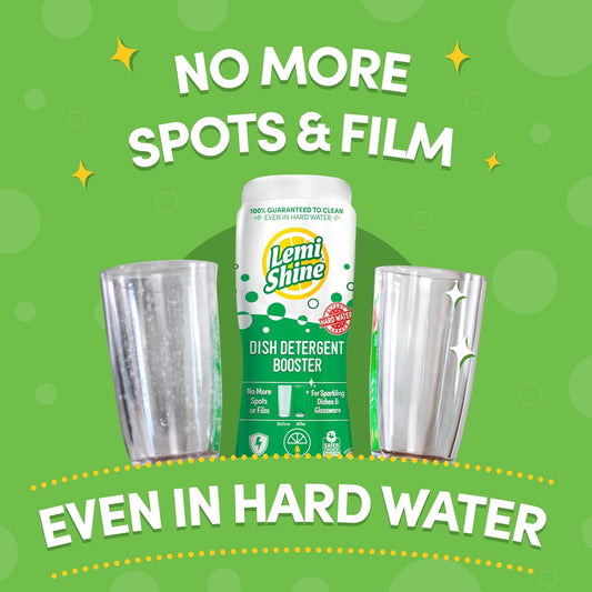 Lemi Shine Natural Dish Detergent Booster - Hard Water Stain Remover - Multi-Use Citric Acid Cleaner - 24 oz (2 Pack)