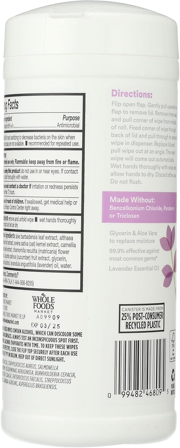 365 by Whole Foods Market, Lavender Hand Sanitizing Wipes, 40 Count