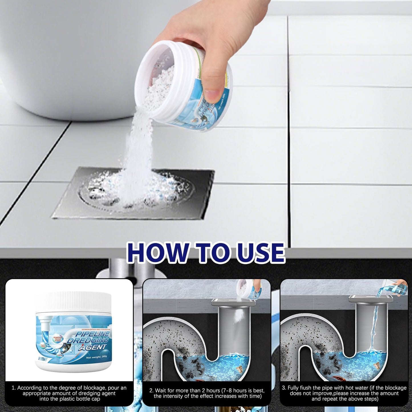 2Pcs Powerful Drain Opener, Pipeline Dredging Agent, New Sink Drain Cleaner, Wild Tornado Pipe Dredge, Upgrade Pipes Cleaning Tool for Kitchen & Bathroom Quick Cleaning, Fast Acting Toilet Unclogger