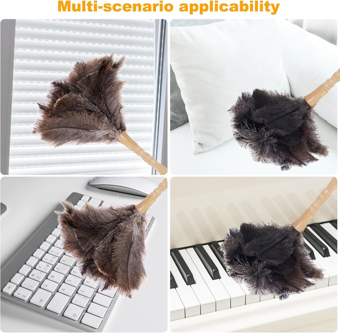 Ostrich Feather Duster, Natural Fluffy Reusable Real Eco-Friendly Genuine Soft Handheld Feather Dusters for Cleaning Supplies, Blinds, Office, Car(15 inch)