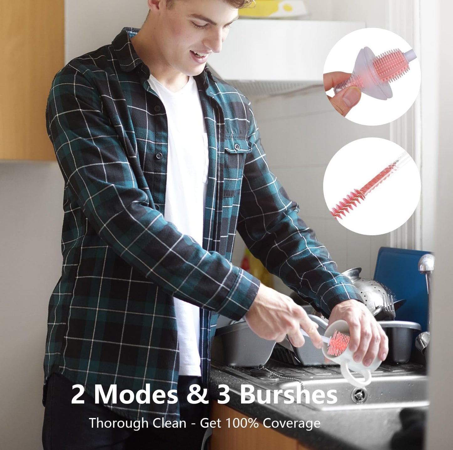 Silicone Cleaning Brush Kit – Household Cleaning Brushes for Bottles and Crevices – Food-Grade Silicone: Dishwasher Safe