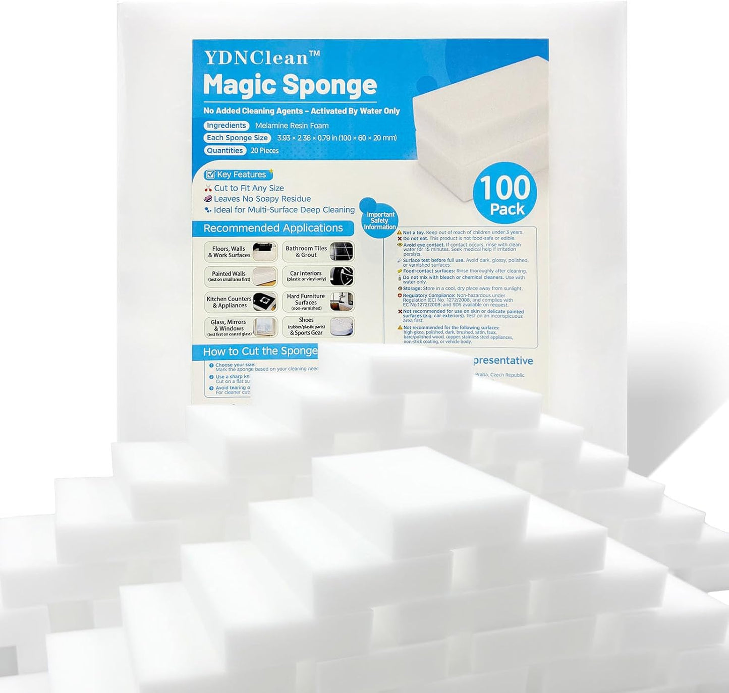 Magic Sponge Erasers, Water-Activated Cleaning Pads Sponge Mop, Bulk Pack Multi-Purpose Melamine Foam Cleaner for Kitchen, Bathroom, Walls, Shoes & Car, Non-Scratch & Reusable (50)
