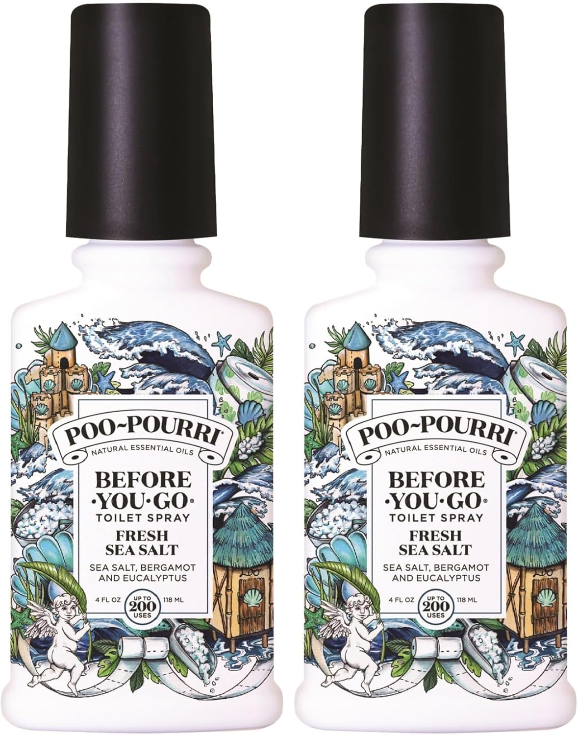 Poo-Pourri Before-You-Go Toilet Spray, Fresh Sea Salt, 4 Fl Oz, Up to 200 Uses, Bathroom Odor Deodorizer, Plant-Based with Essential Oils, for Home or Work, Sea Salt, Bergamot & Eucalyptus Scent