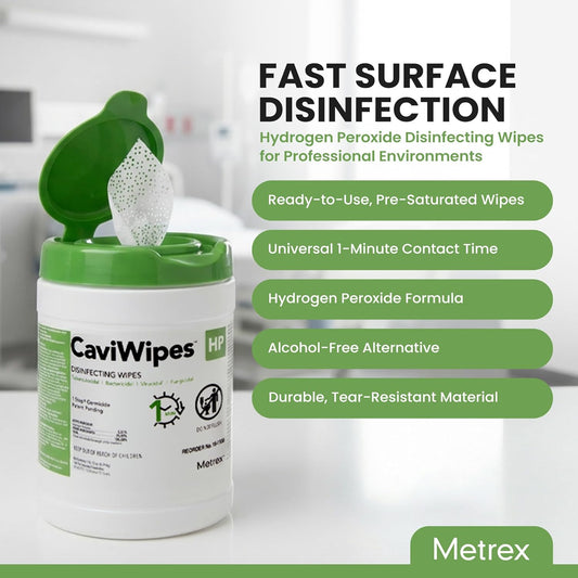 CaviWipes HP Surface Disinfectant Wipes – Hydrogen Peroxide Formula, 1-Minute Universal Contact Time, Ready-to-Use – 6" x 6.75", 160 Wipes per Canister (Pack of 1), 16-1100