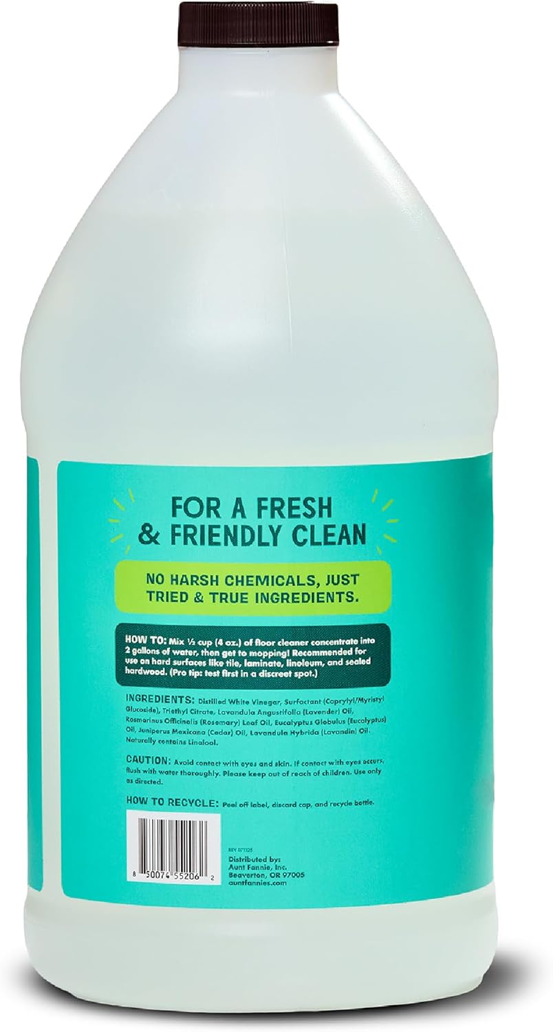 Aunt Fannie's Ultra Concentrated Floor Cleaner Vinegar Wash, Multi-Surface Solution For Mopping, Value Size, Bright Lemon Scent, 64 oz