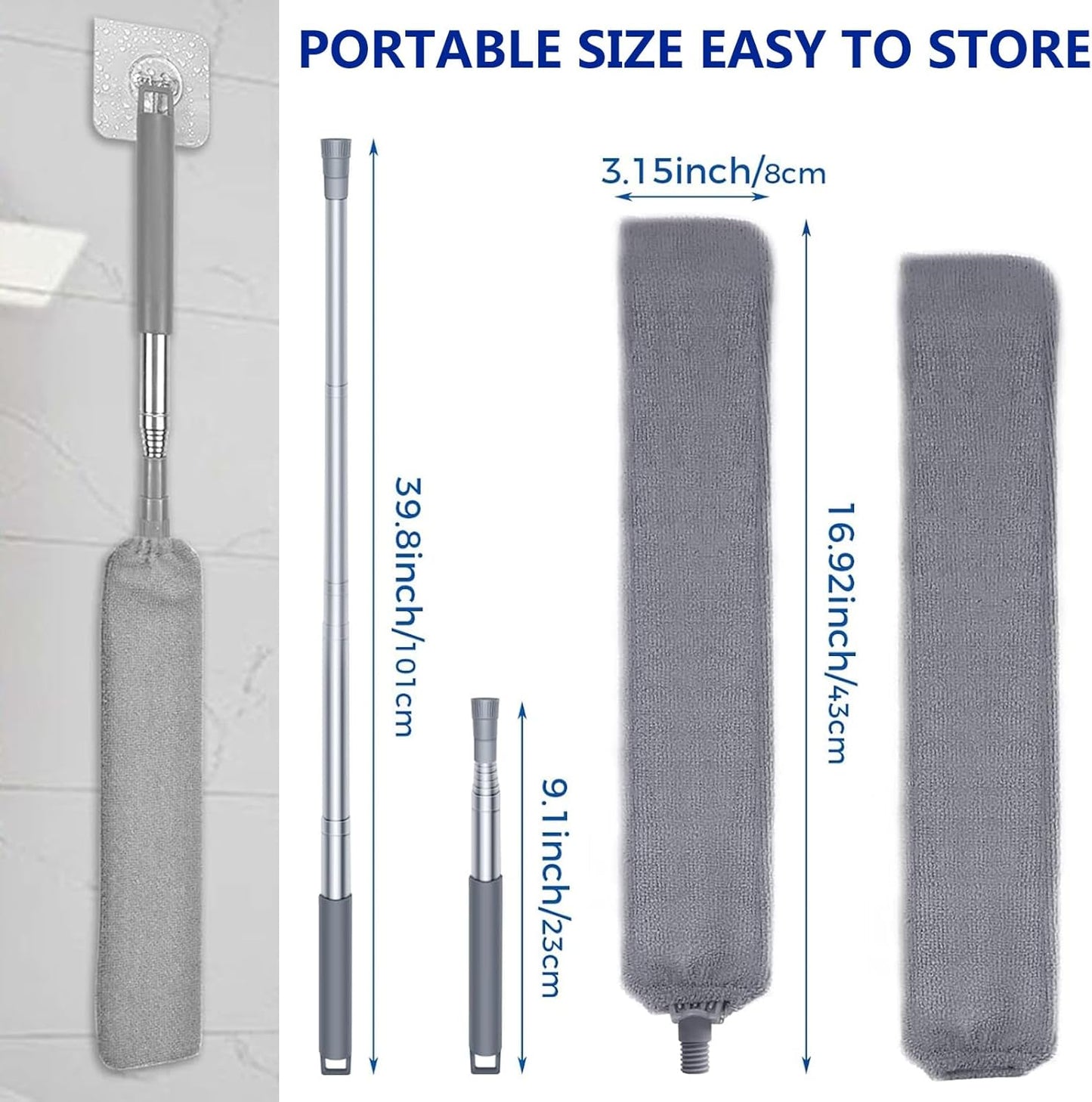 Dust Cleaner Microfiber Duster, Gap Dust Cleaning Artifact with Extension Pole & Bendable Head, Washable Extendable Gap Dusters for Sofa Bed Furniture Bottom,Ceiling Fan,Blinds (Gap Dust Cleaner)