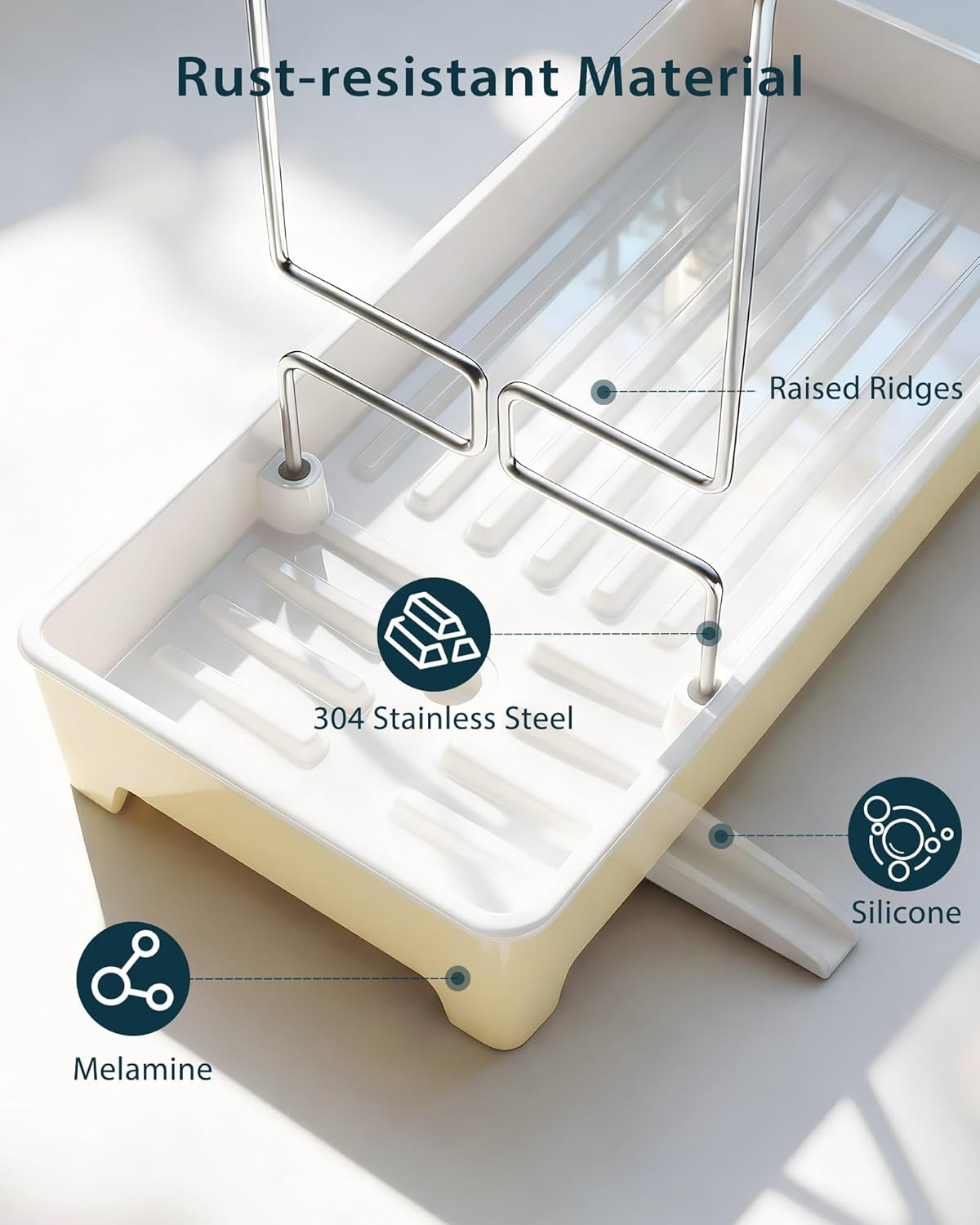Minimalist Sink Caddy, Rustproof Sponge Holder for Kitchen Sink with 304 Stainless-Steel Brush Holder, Countertop Rack Organizer with Raised Ridges & Silicone Drain Tube (Mint Green, Large)