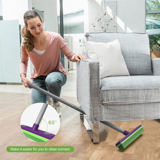 Rubber Broom Pet Hair Remover, Silicone Squeegee Brooms for Floor, Tile, Windows, Carpet Cleaning, 4-Section Pole up to 58 inches
