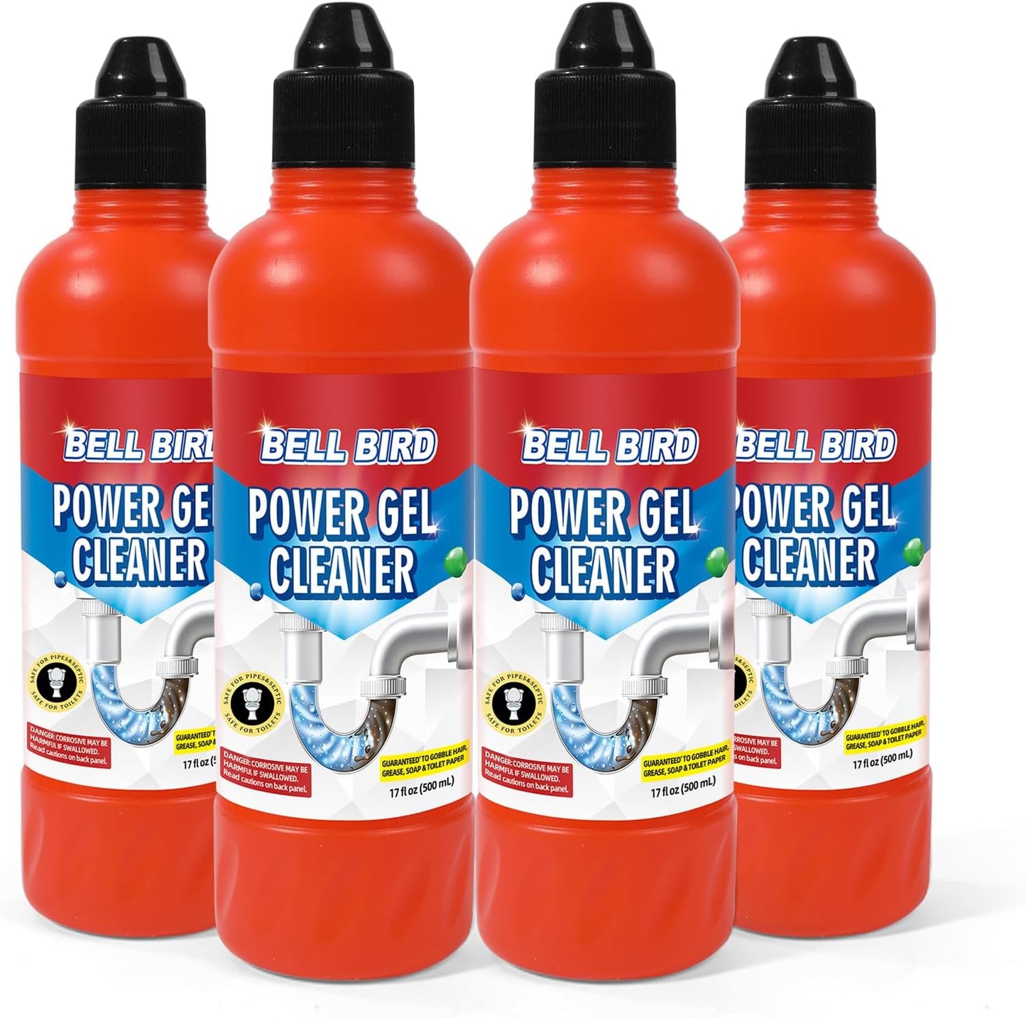 Bell Bird Drain Clog Remover & Pipe Cleaner - Thick Power Gel Dissolves Hair, Grease, and Soap Scum - Septic Safe Odor Eliminator for Kitchen Sinks, Tubs, Showers & Toilets (Pack of 1)