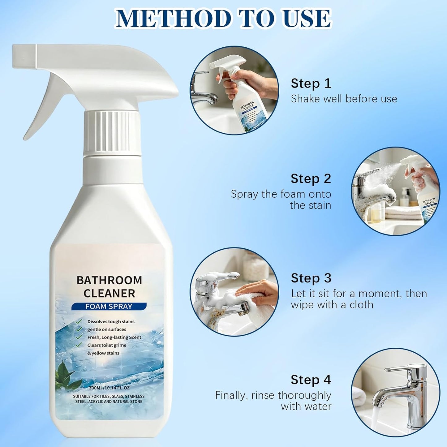 Scale Remover Bathroom Cleaner Foam Spray,Powerful Stubborn Stains Bathroom Cleaner Foam,Suitable for Tiles,Glass,Bathtub,Porcelain(1PCS)